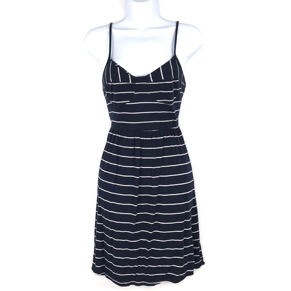 GARAGE Dark Blue White Striped Flowy Summer Dress - Picture 1 of 3